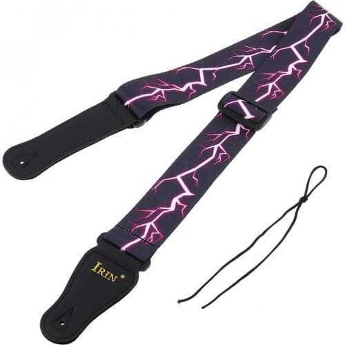 Adjustable Printing Guitar Strap with Purple Lightning Pattern for Acoustic Folk Electric Bass Guitar