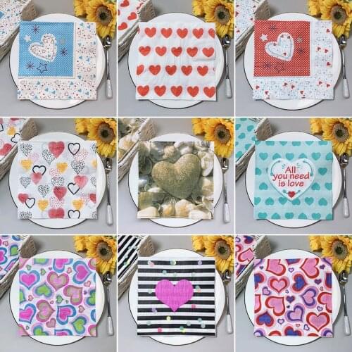 20Pcs/Pack Love Heart Shape Table Decoupage Paper Tissues Romantic Napkin Serviettes for Wedding Party Decor Supplies Wholesale