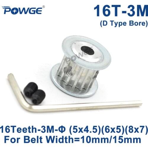 POWGE 16 Teeth HTD 3M Timing Pulley D Type Bore 5x4.5/6x5mm for Width 10/15mm 3M synchronous belt HTD3M pulley Belt 16Teeth 16T