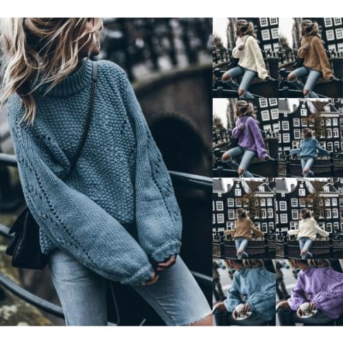 Womens Chunky Knit Sweater Loose Crewneck Casual Outwear Ladies Long Sleeve Hollow Out Knitted Sweater Pullover Tops Jumper