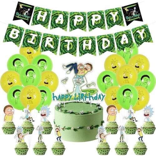 1set Rick And Morti Balloons Adventure TV Party Supplies Happy Birthday Banner Latex Ballons Decoration Cake Topper Kids Toys