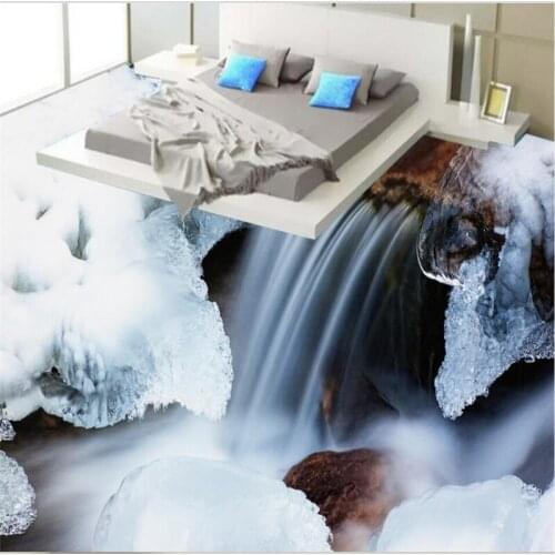 Wellyu Customized large mural pvc ice and snow river 3D floor painting stereotypes waterproof thick wear-resistant floor sticker