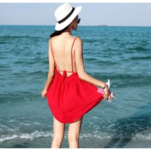 Beach Skirt Womens 2021 New Red Sexy Open Back Skirt with Thin Temperament