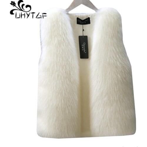 UHYTGF Autumn winter fur vests for women solid color wild casual short vest Imitation Fox fur Female sleeveless fur jacket 1343