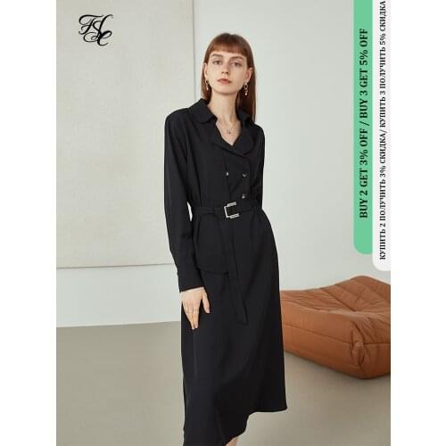 FANSILANEN Office Lady Newly Autumn 2021 Windbreaker Dress Pure Color Stitching Long-sleeved Temperament Skirt Women Clothing