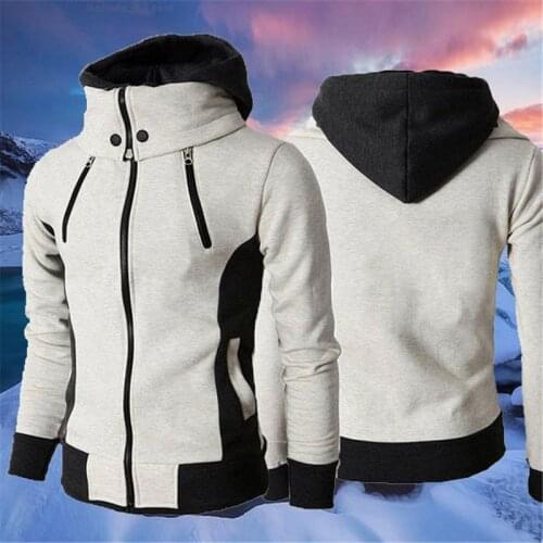 Winter Mens Plus Size Sweatshirt Jackets Autumn Casual Fleece Coats Solid Color Mens Sportswear Scarf Collar Sliming Jackets