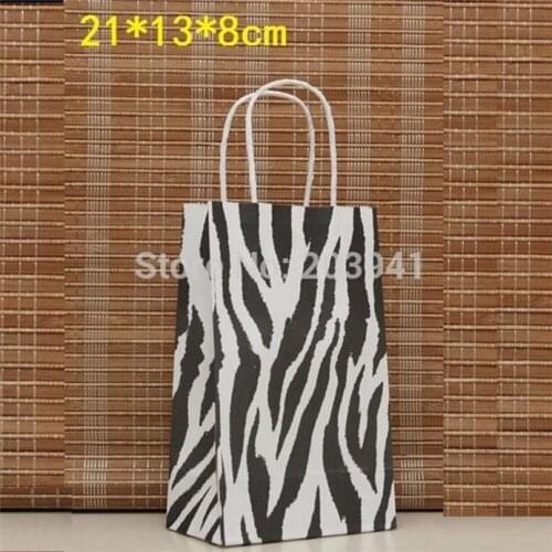 10PCS Zebra gift paper bag with handle 21X13X8cm shopping bags Christmas packing bag kraft print paper bags Excellent quality