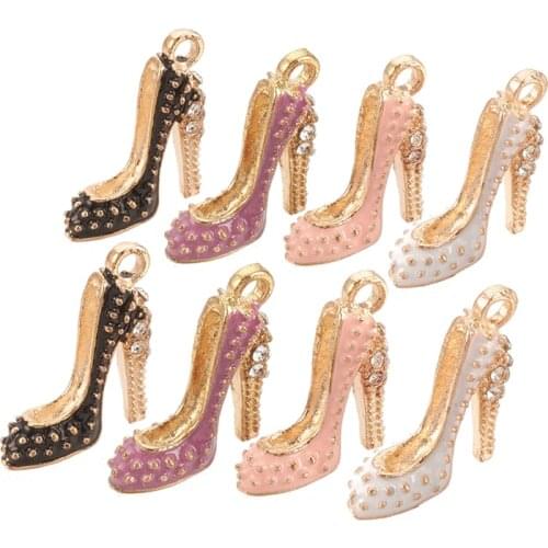 10Pcs Alloy Enamel High Heel Shoes Charms Pendants With Rhinestone for Earrings Necklace Keychain Jewelry Making Accessories