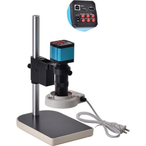 16MP 1080P HDMI Industrial Digital Video Microscope Camera + 100X C Mount Lens + 56 LED Ring Light + Stand for PCB Soldering