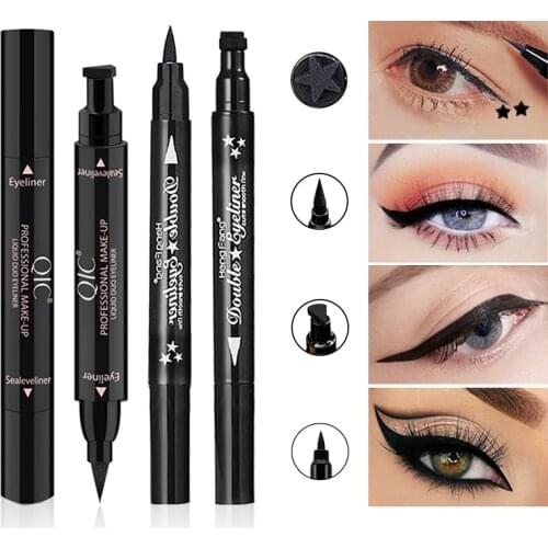 2 In1 Eyeliner Stamp Starry Sky Snowflake Liquid Eyeliner Pencil Stamp Triangle Seal Eyeliner Waterproof Quick Dry Makeup TSLM1