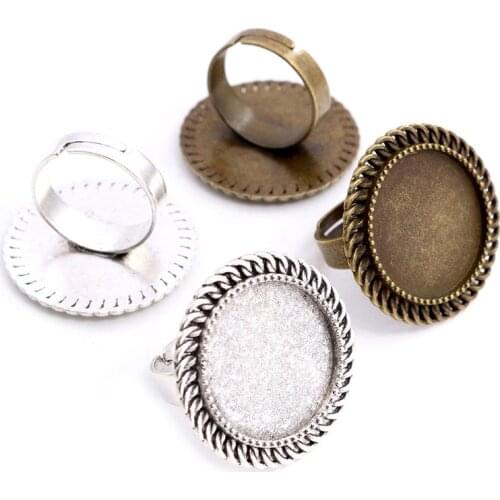 20mm 5pcs Antique Silver Plated Bronze Vintage Adjustable Ring Settings Blank/Base,Fit 20mm Glass Cabochons,Buttons Ring Bezels