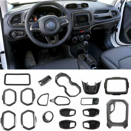 22pcs Interior Accessories Parts Decor Cover Trim For Jeep Renegade Carbon Fiber