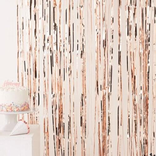 3/2m Rose Gold Shimmering Fringe Tinsel Door Curtains Metallic Foil Party Photo Backdrop Wedding Birthday Pub Stage Party