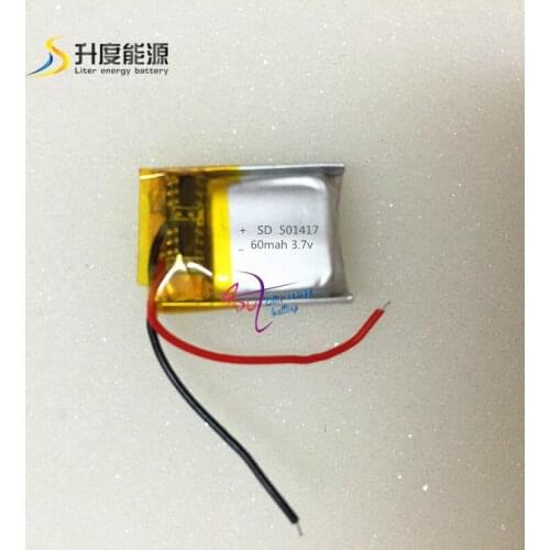 501417 3.7v li-ion rechargeable battery 501417 60mah 3.7v