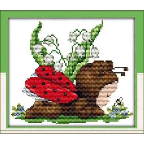 A baby ladybug cross stitch kit cartoon 11ct count canvas stitches embroidery DIY handmade needlework plus