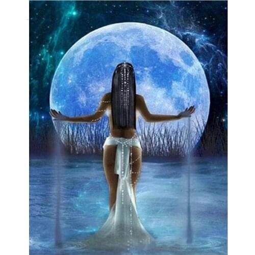 DIY Diamond Painting Sexy Woman Lake Moon Cross Stitch Kit Mosaic Craft Needlework 5D Embroidery Rhinestone Decoration Gift P146
