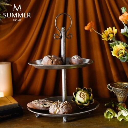 American Retro Double Layer Tray Distressed Wrought Iron Living Room Restaurant Home Food Storage Tray Soft Decoration