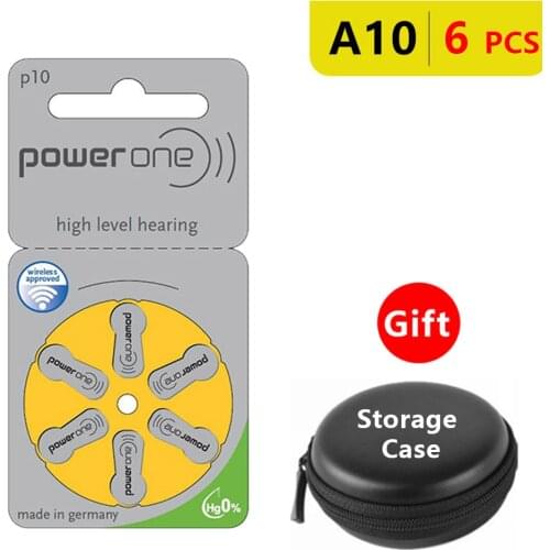 Hearing Aid Batteries Size 10 za Power one,Pack of 6,Yellow Tab PR70 1.4V Type A10 Zinc Air Amplifier Battery p10 with Box Case