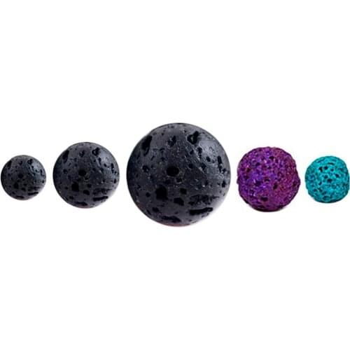 1 Pack Muti-size Natural Round Black Rock Volcanic Lava Stone Beads For Bracelets Essential Oil Diffuser Necklace Lockets