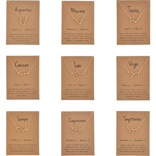 Shiny Crystal 12 Horoscope Zodiac Sign Gold Silver Color Pendant Necklace Aries Leo 12 Constellation Jewelry Kids Christmas Gift