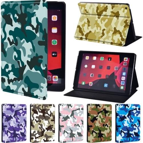 For Apple IPad 5/6/7/8th / Mini 1/2/3/4/5/ IPad 2/3/4 PU Leather Tablet Stand Folio Cover - Ultra-thin Camouflage Pattern Case