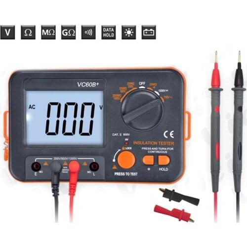 F2TE VC60B+ Insulation Resistance Tester Digital Megohmmeter Electrician Megohm Meter DC 250/500/1000V AC 750V Voltage Test