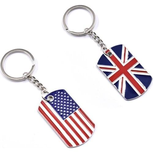 Color Enameled USA UK Flag Pendant Keychain Drop Oil Metal American British Sign Charm Key Chain Army Key Ring Gift For Friends