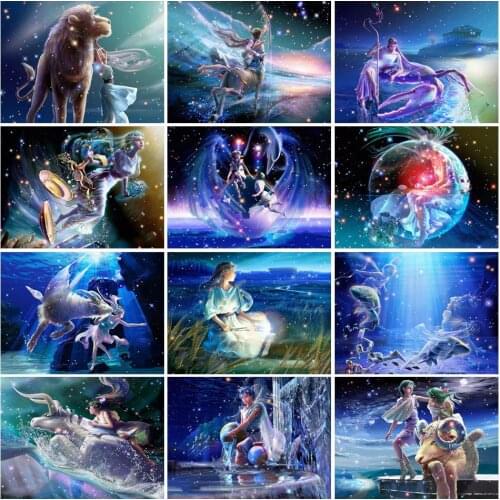 DIY Painting By Numbers Twelve Constellations Kit Oil Picture By Numbers Scenery Wall Art Canvas Painting Decor Birthday Gift