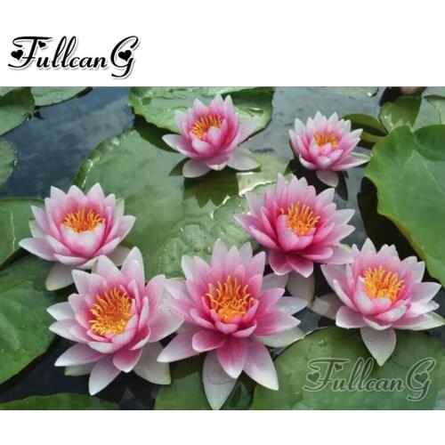 FULLCANG Blooming lotus full square round drill 5d diy diamond embroidery flowers painting diamond mazayka home decor FC1921