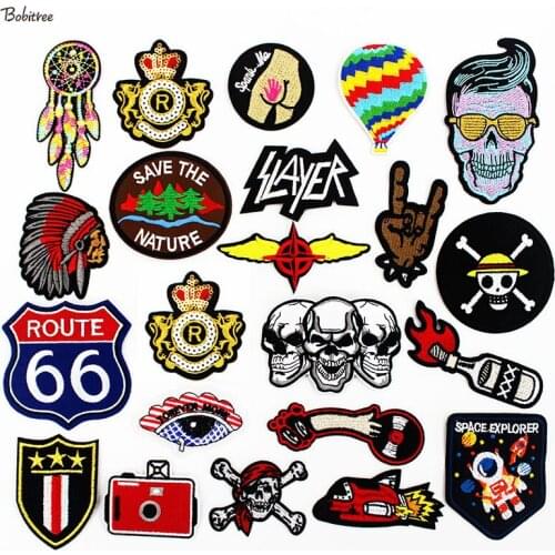 Hippie Skull Punk Iron Patches Rock Music Badges for cloth Embroidered Appliques Jackets Jeans Decoration DIY Sewing Supplies