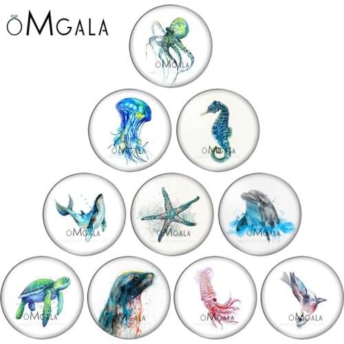 Art Sea turtle starfish seahorse Sea Animals 10mm/12mm/18mm/20mm/25mm Round photo glass cabochon demo flat back Making findings