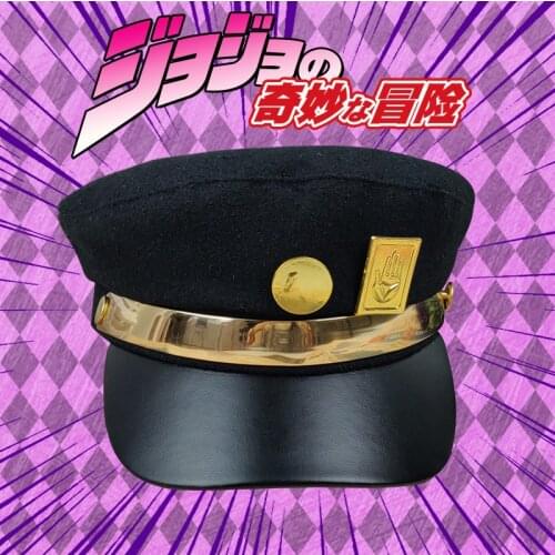 Wholesale JoJos Bizarre Adventure Army Military Flat Cap Kujo Jotaro Japan Anime Cosplay Props JOJO Hat Caps + Badge Drop Ship
