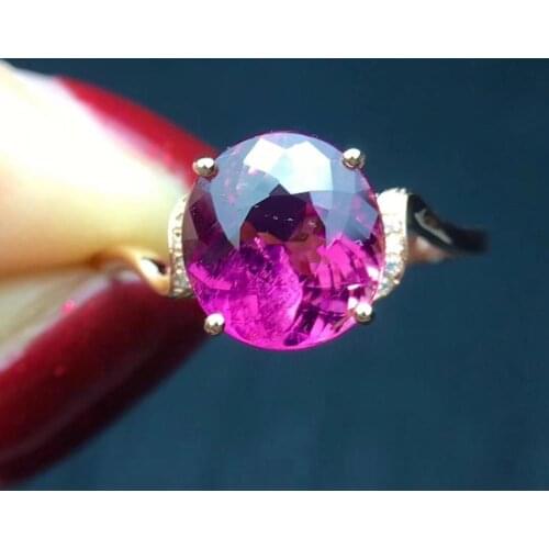 Rubilite Ring 2.6ct Real Pure 18 K Gold Jewelry Natural Rubi Tourmaline Gemstones Diamonds Female Rings for Women Fine Ring