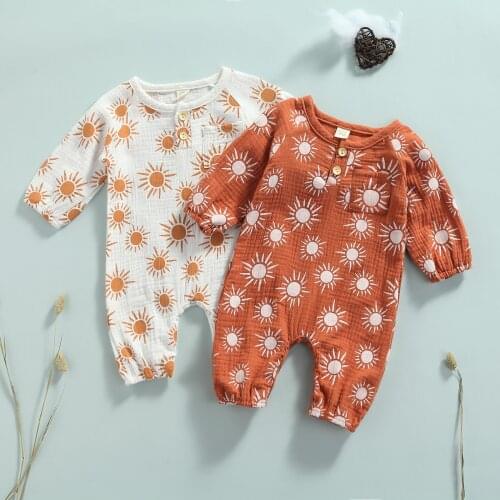 Newborn Baby Girls Boys Clothes Autumn Baby Romper Long Sleeve Cotton linen Sun Printed Jumpsuit Baby Clothing Outfits 0-18M