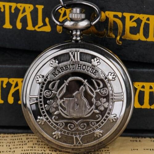 Alice Rabbit House Quartz Pocket Watch Pendant Necklace Fob Watches Birthday Gift for Girl Children