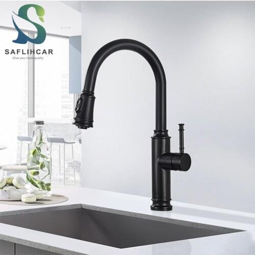 Matte Black Kitchen Sink Faucet 360 Rotating Spout Single Handle Hot and Cold Water Mixer Taps Deck Installation Kitchen Crane