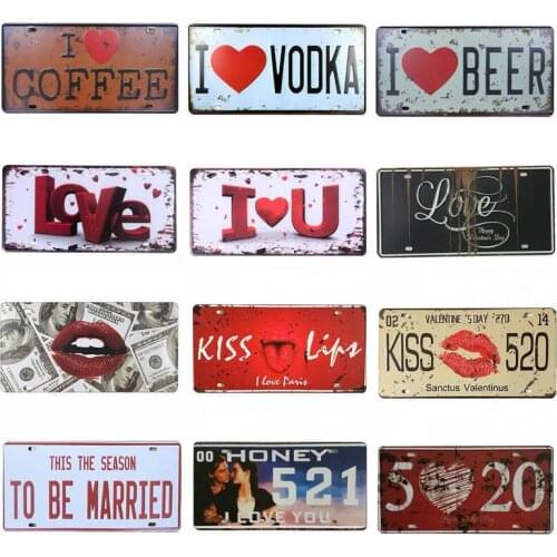 I Love You Lips Metal Painting Sign Plate Tin Signs Vintage Garage License Plaque Poster Tintin Wall Home Decoration 30*15CM C5