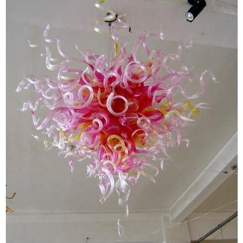Fashion Design Hign Hanging Dining Room Pink Colored Glass Chandelier Lamp