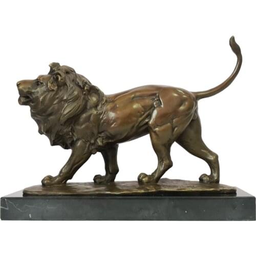 Male Lion Statue Bronze Feral Wildlife Animal Sculpture Antique Art Home Office Decoration Accessories