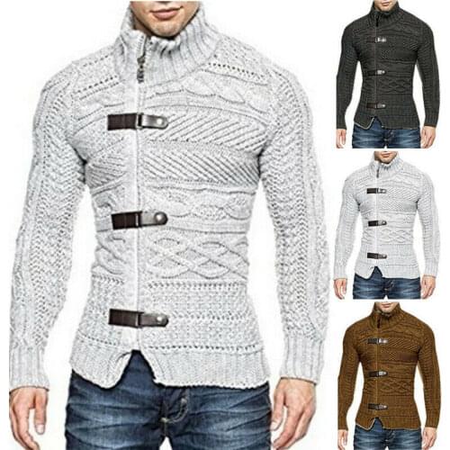 Mens Turtleneck Knitted Warm Cardigan Pullover Coat Buckle Sweater Jacket Winte Comfortable Fashion Simplicity All-Match