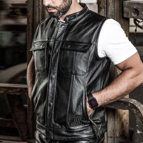 Natural Cow Leather Motorcycle Vests For Men 2021 Genuine Cowhide Biker Waistcoat Male Slim Fit Real Leather Sleeveless Jackets
