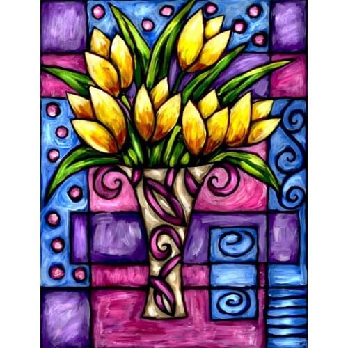 FSBCGT Flower Tulip Picture By Number Kits Acrylic Oil Paint By Number For Adult Hand Painted On Canvas Home Wall Decor