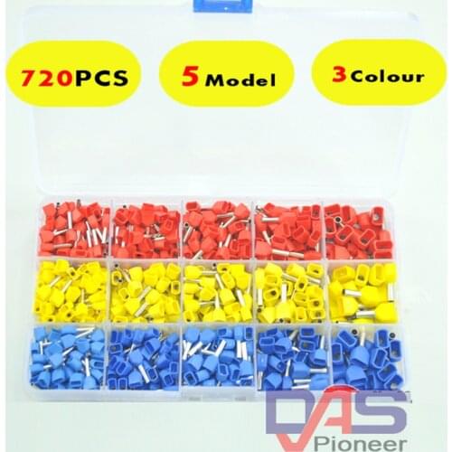 720pcs a lot twins Dual Bootlace Ferrule teminator Kit Electrical Crimp Dual entry cord end wire terminal connector