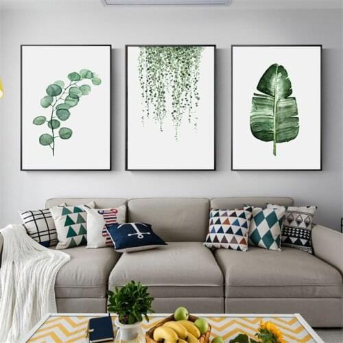 Green Plant Leaf Wall Art Watercolor Canvas Poster Print Landscape Canvas Painting Picture Home Decoration Baby Room Decoration
