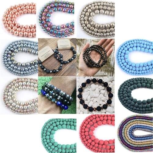 Natural Stone Multicolor Lava Hematite Round Beads 4-10mm Volcanic Rock Loose Spacer Stone Beads For Jewelry Making DIY Bracelet