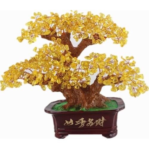 Natural yellow crystal rich tree lucky tree opening gift home TV cabinet decorative arts and crafts Healing