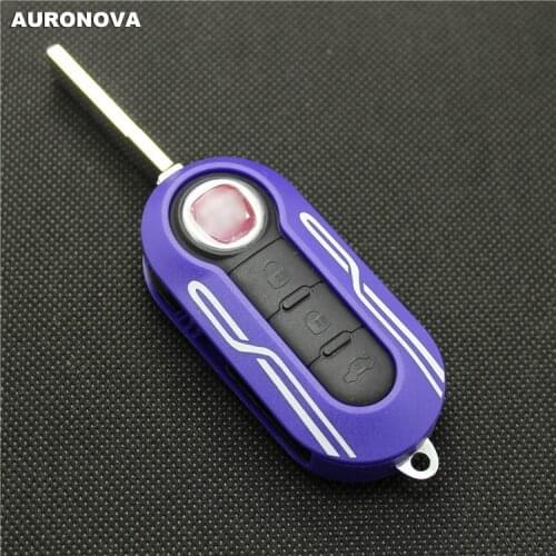AURONOVA New Replace Original Key Shell for FIAT 500 Panda Punto Bravo 3 Buttons Personalized Car Key Case Stripe Purple