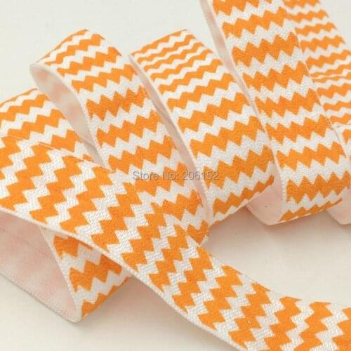 Wholesale Orange Chevron Print Fold Over Elastic 5/8" Chevron FOE Ribbon for DIY Headwear Hair Accessories 100Y/Lot