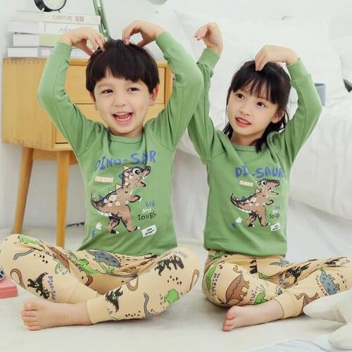Autumn Winter Kids Pajamas Set Dinosaur Cartoon Sleepwear For Girls Boys Clothes Pijama Infantil Clothes Set Teens 4 6 8 10 12Y