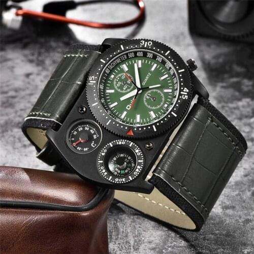 Oulm HP4094 Men Quartz Watches Casual Leather Watch Decorative Compass Unique Sport Male Wristwatch relogio masculino